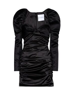 NWT Halpern Duchesse Satin Twisted Bust Gathered Mini Dress Black FR 38 US 6